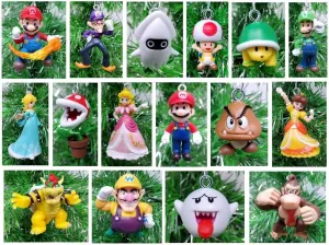 Mario 16 Piece Ornament Set with Wario, Bowser, Princess Peach, Rosalina and Friends (Unique Shatterproof Design)