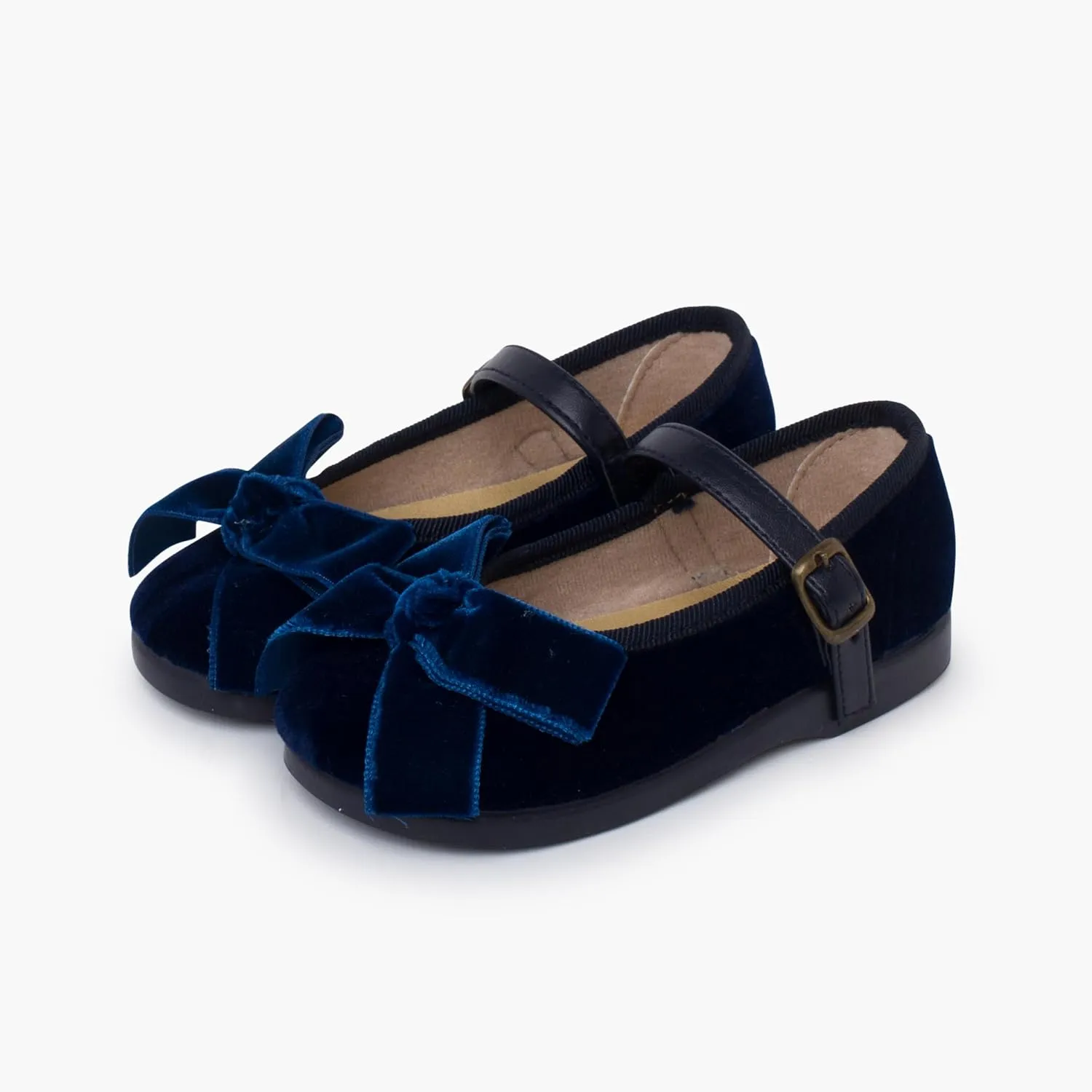 Mary Janes Leather-Type Strap Velvet Bow