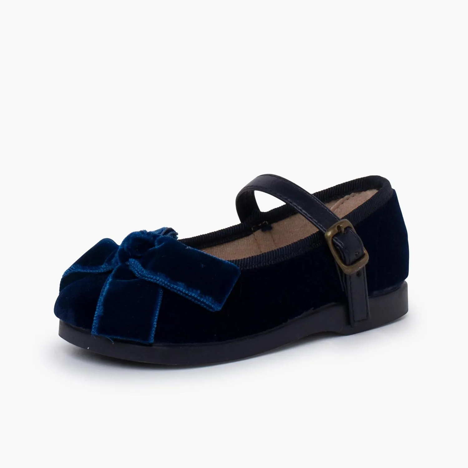 Mary Janes Leather-Type Strap Velvet Bow