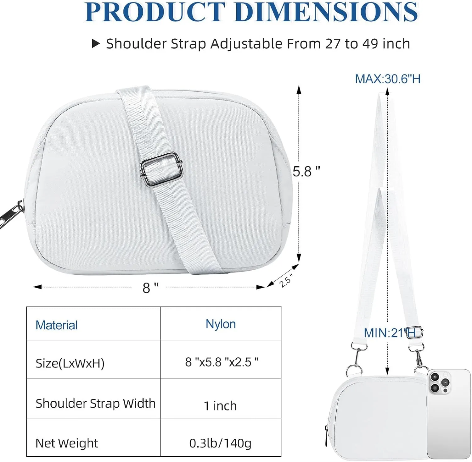 MAXTOP Small Nylon Crossbody Bags for Women Unisex Belt Bag Fanny Pack with Adjustable Strap for Traveling Shopping