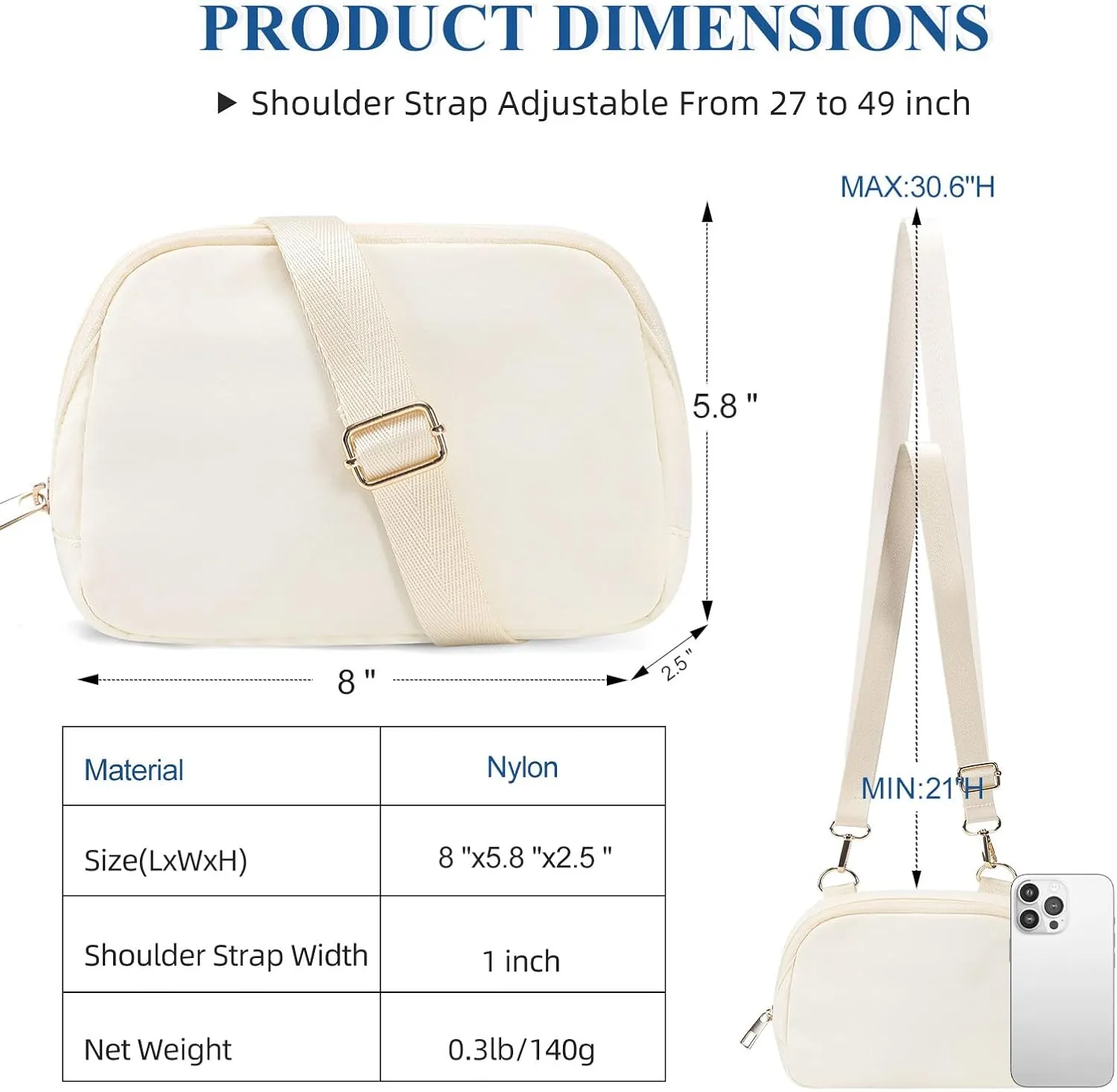 MAXTOP Small Nylon Crossbody Bags for Women Unisex Belt Bag Fanny Pack with Adjustable Strap for Traveling Shopping