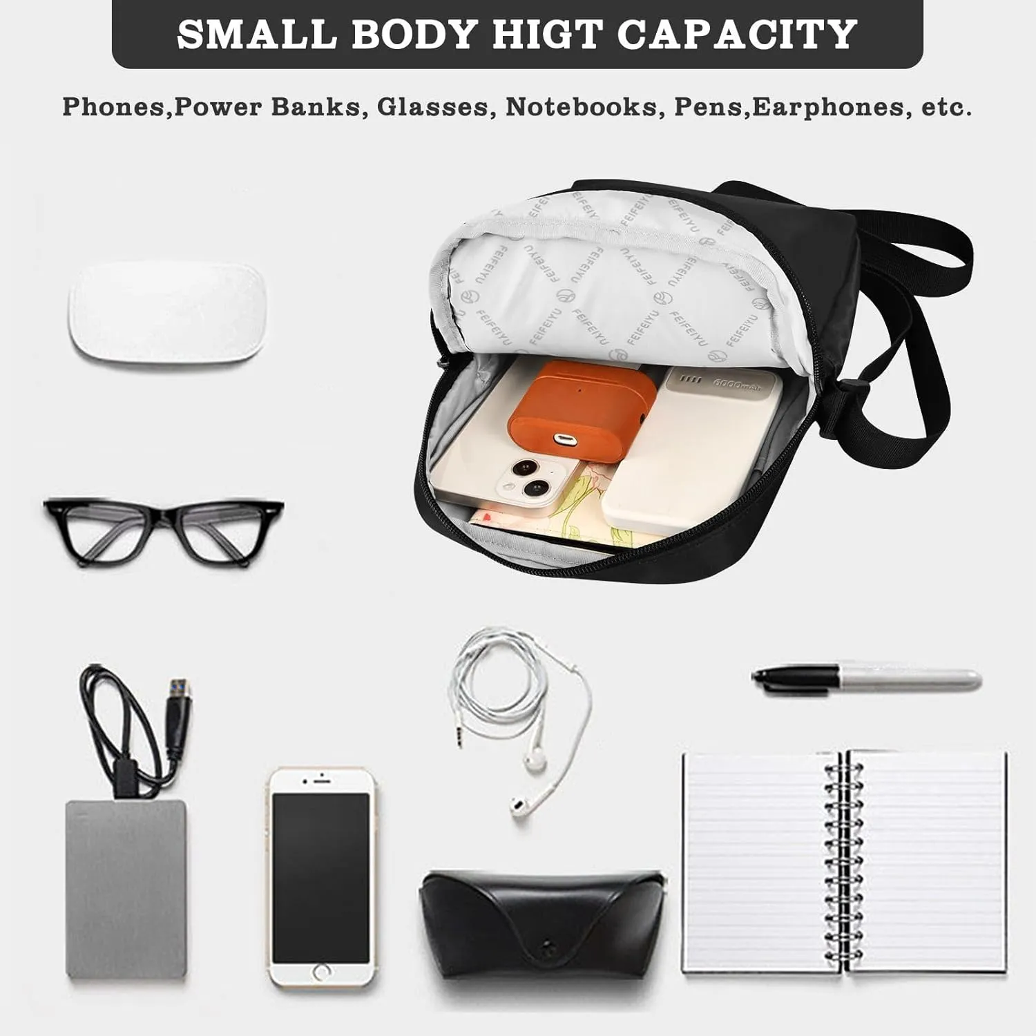 MCHIVER Small Messenger Bag Crossbody Bag for Men Women Cell Phone Shoulder Bag for Cycling Hiking Running