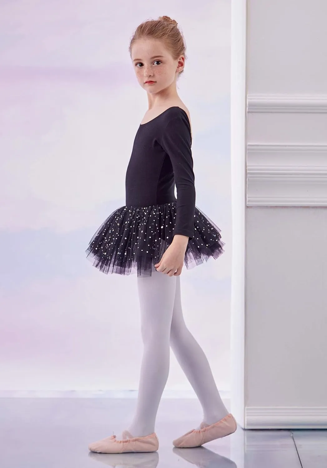 MdnMd Short Sleeve Glitter Dance Ballet Tutu Leotard Ballerina Outfit for Girls Toddler