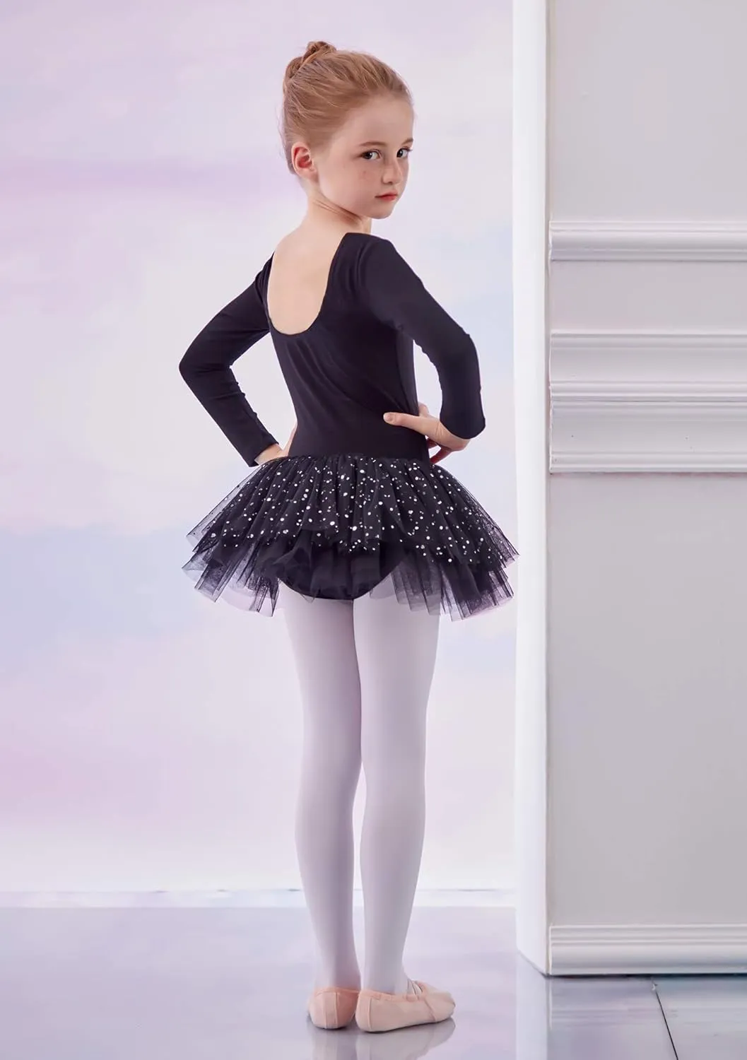 MdnMd Short Sleeve Glitter Dance Ballet Tutu Leotard Ballerina Outfit for Girls Toddler