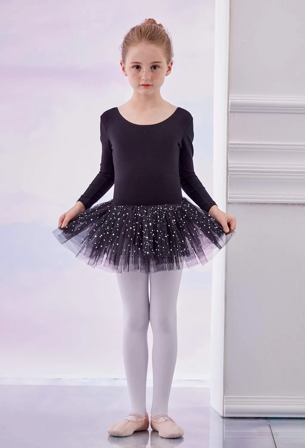 MdnMd Short Sleeve Glitter Dance Ballet Tutu Leotard Ballerina Outfit for Girls Toddler