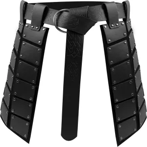 Medieval Faux Leather Waist Armor, Retro Double Sides Thigh Armor with Adjustable Belt, Mercenary Knights Skirt Armor