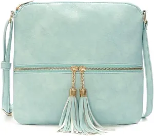 Medium Crossbody Bags for Women, Tassel Crossover Purse for Teen Girls Handbag Gift (Sky Blue)