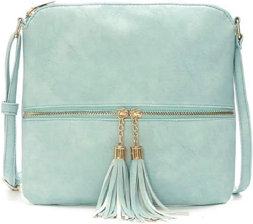Medium Crossbody Bags for Women, Tassel Crossover Purse for Teen Girls Handbag Gift (Sky Blue)