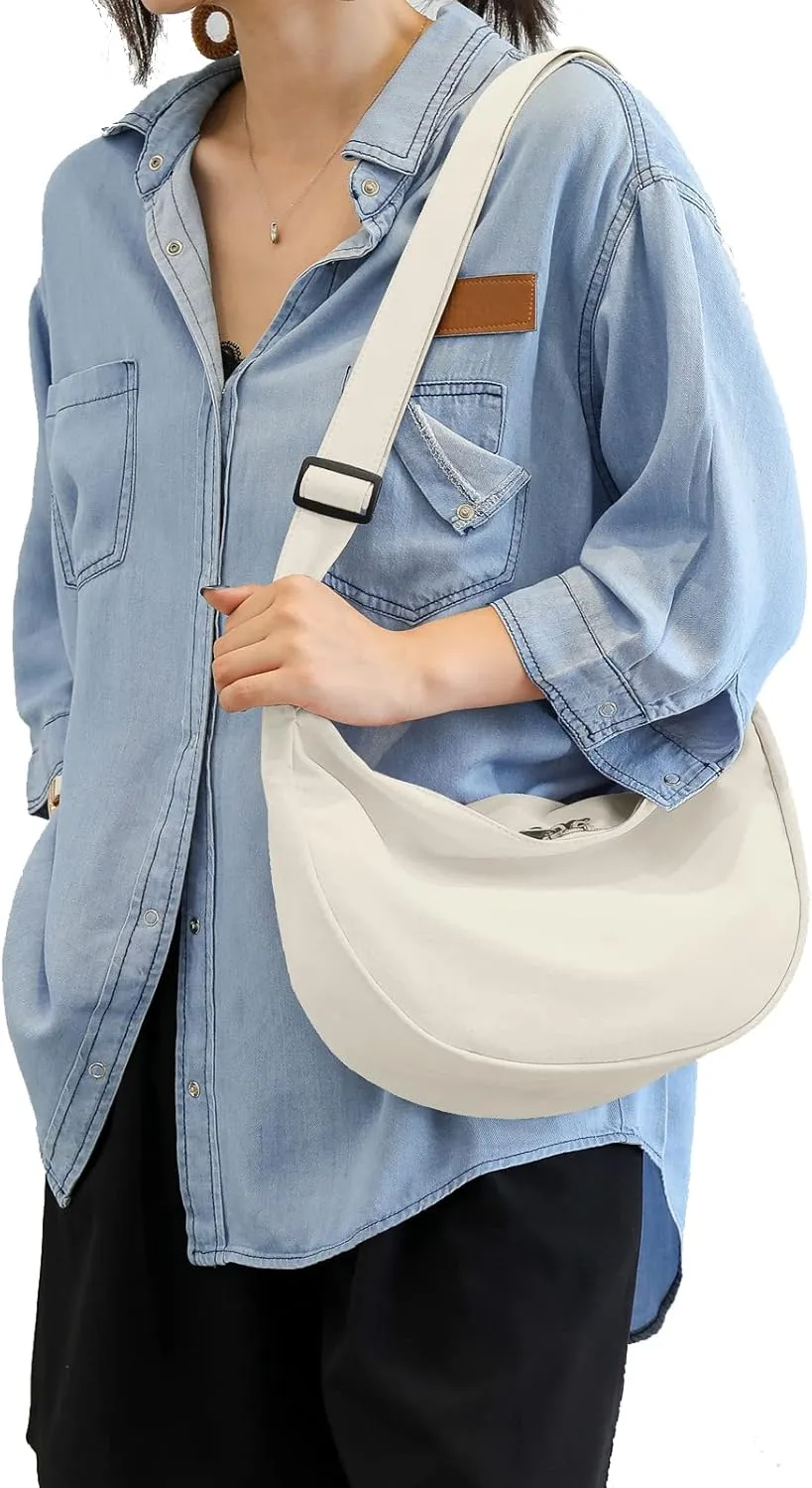 Medium Nylon Crossbody Crescent Bag for Women Men Fashionable Shoulder Bag with Adjustable Strap for Everyday Casual Travel