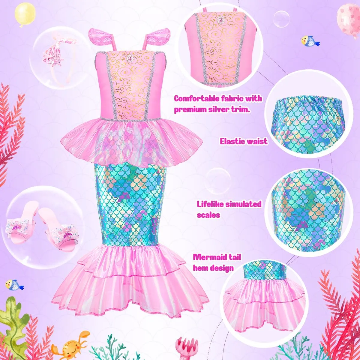 Meland Princess Dress Up for Girls 3-6, Dress Up Clothes for Girls with Princess Shoes Toy, Birthday Gift for Toddlers Girls