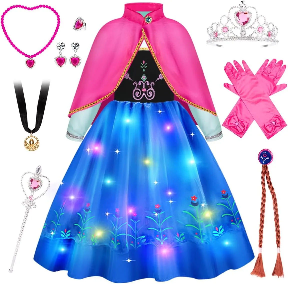 Meland Princess Dress Up for Girls - Light Up Dress Up Clothes for Little Girls, Halloween Costume for Girl Age 3-10 Year Old