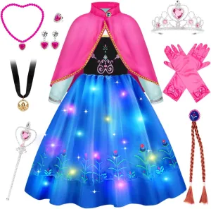 Meland Princess Dress Up for Girls - Light Up Dress Up Clothes for Little Girls, Halloween Costume for Girl Age 3-10 Year Old