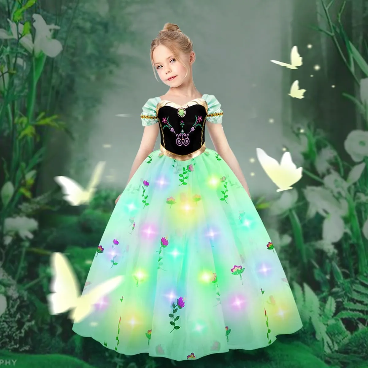 Meland Princess Dress Up for Girls - Light Up Princess Dress for Role Play, Halloween Costume for Toddler Girls 3-10