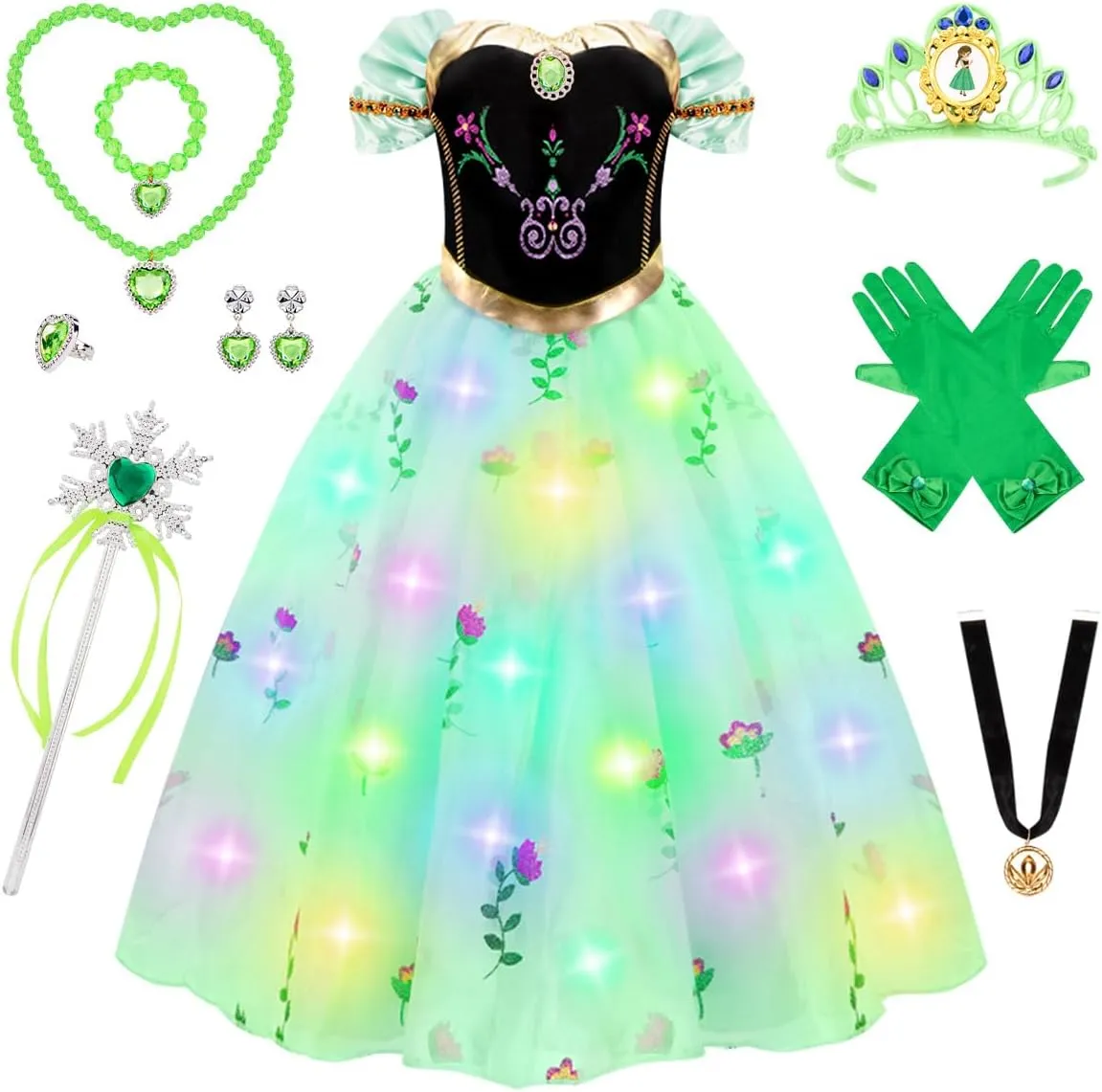Meland Princess Dress Up for Girls - Light Up Princess Dress for Role Play, Halloween Costume for Toddler Girls 3-10