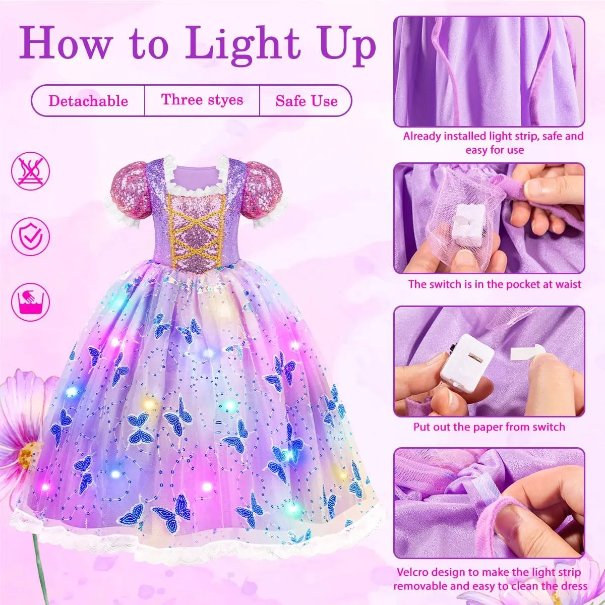 Meland Princess Dresses for Girls - Light Up Princess Costume for Little Girl, Halloween Costumes & Gift for Toddler Age 3-10