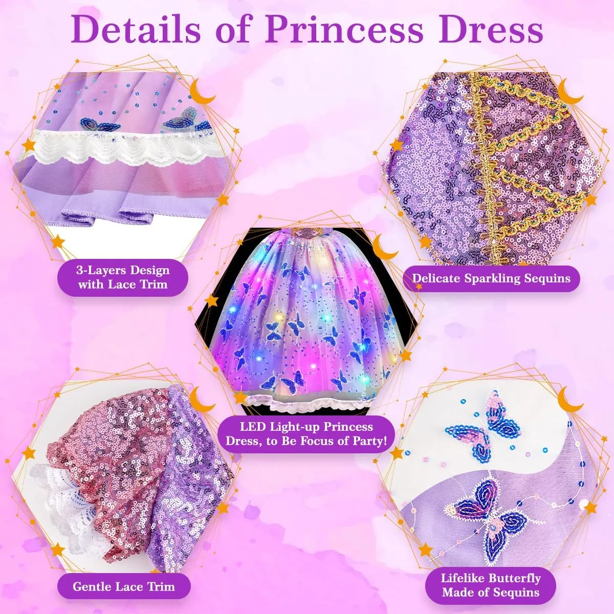 Meland Princess Dresses for Girls - Light Up Princess Costume for Little Girl, Halloween Costumes & Gift for Toddler Age 3-10