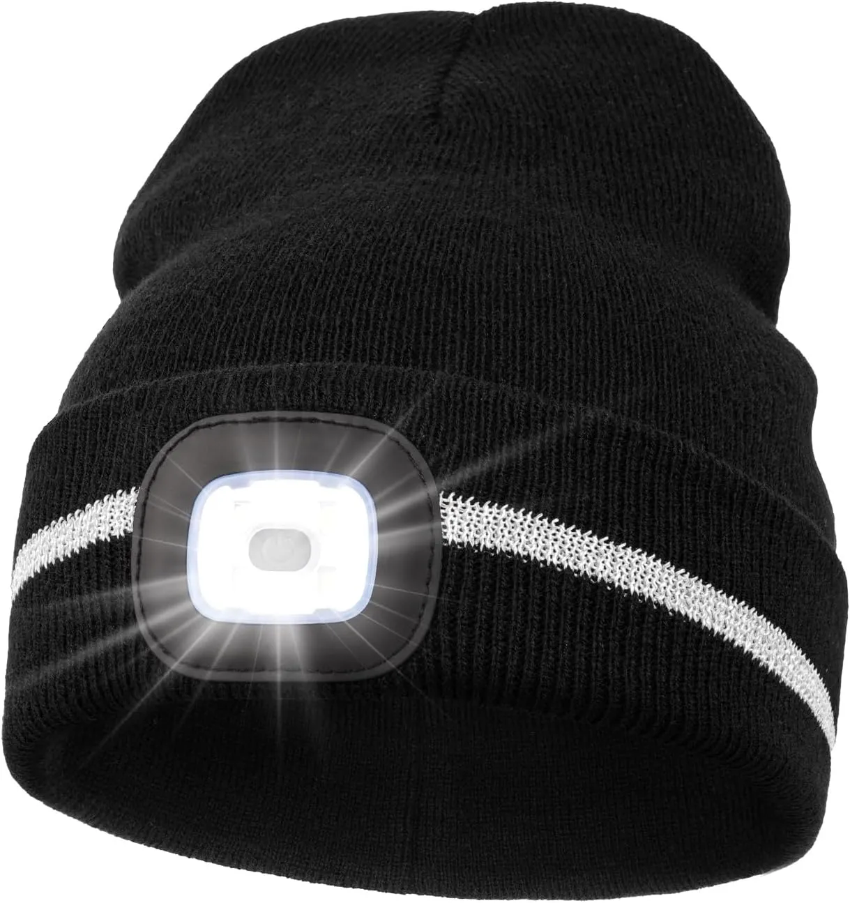 MELASA Reflective Stripe LED Beanie Safety High Visibility Winter Hat with Light for Outdoor Work Sports Gifts for Men Dad