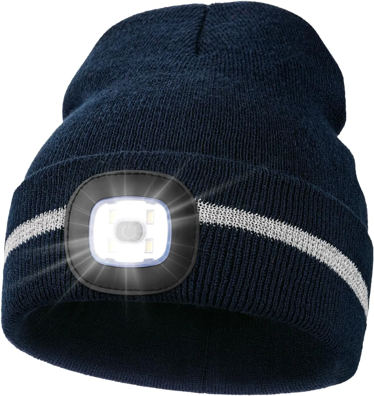 MELASA Reflective Stripe LED Beanie Safety High Visibility Winter Hat with Light for Outdoor Work Sports Gifts for Men Dad