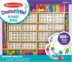 Melissa & Doug Created by Me! Alphabet Beads Deluxe Wooden Stringing Beads, 200  Beads and 8 Laces for Jewelry-Making