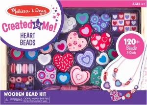 Melissa & Doug Created by Me! Heart Beads Wooden Bead Kit, 120  Beads and 5 Cords for Jewelry-Making