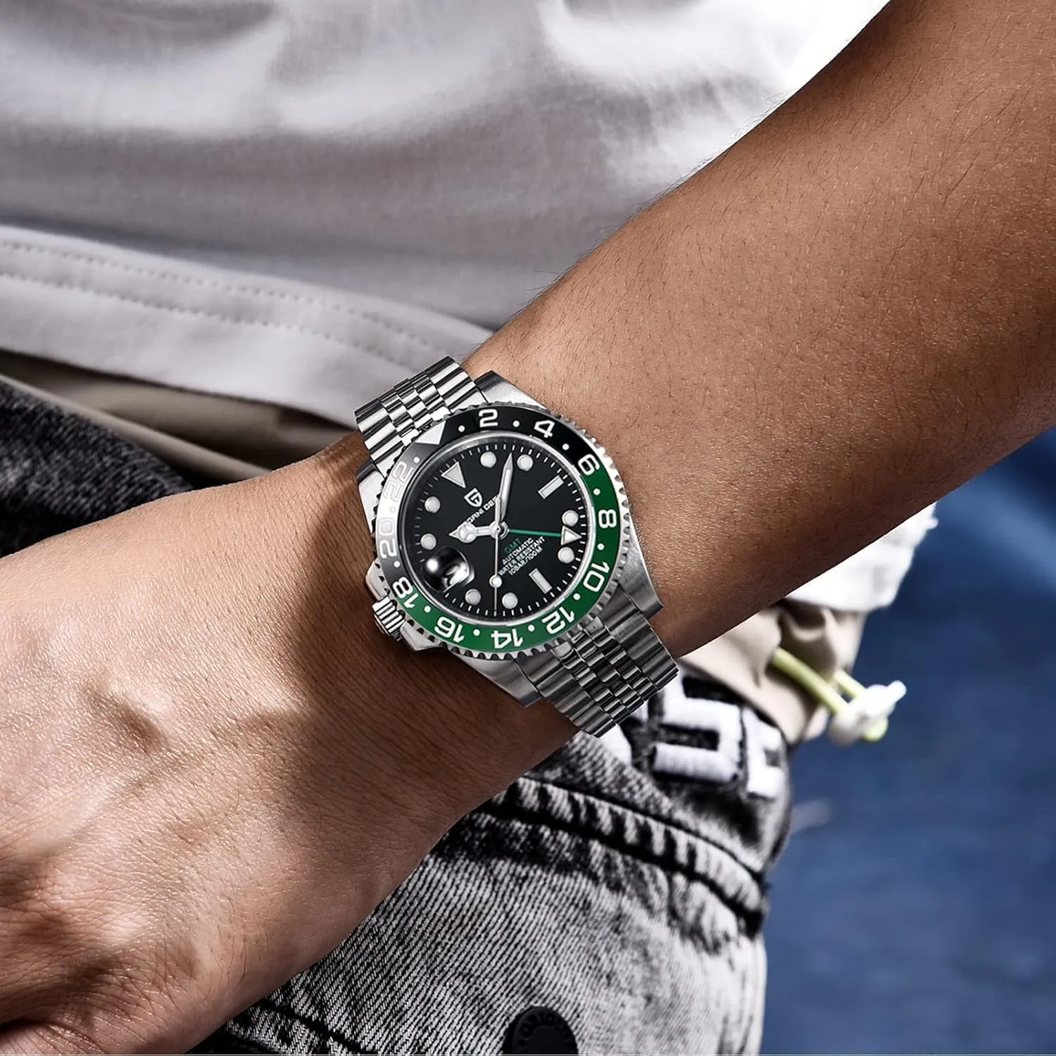 Men Watch Pagani Design GMT Watches for Men Automatic 40MM Date 100M Waterproof Stainless Steel Sapphire Glass Mechanical Wristwatches PD-1662