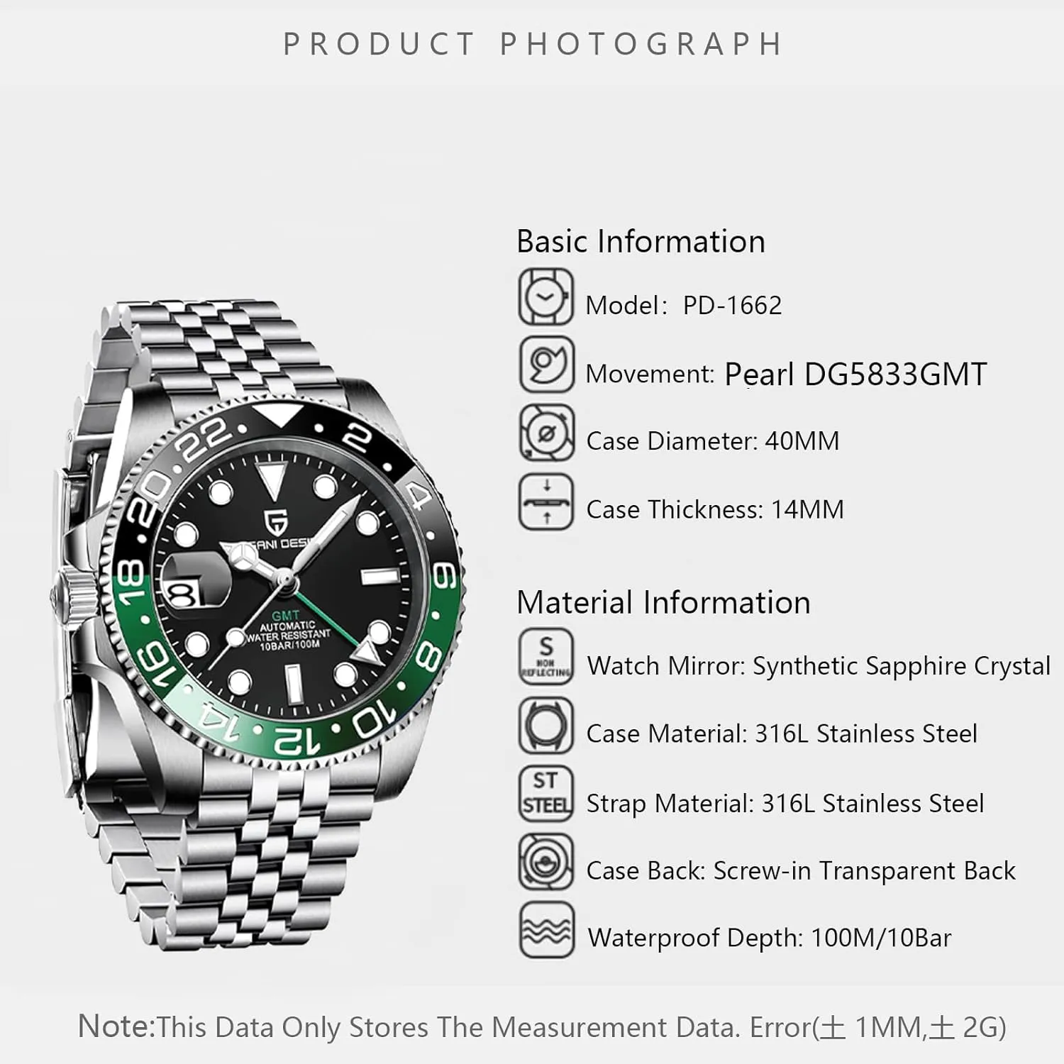 Men Watch Pagani Design GMT Watches for Men Automatic 40MM Date 100M Waterproof Stainless Steel Sapphire Glass Mechanical Wristwatches PD-1662
