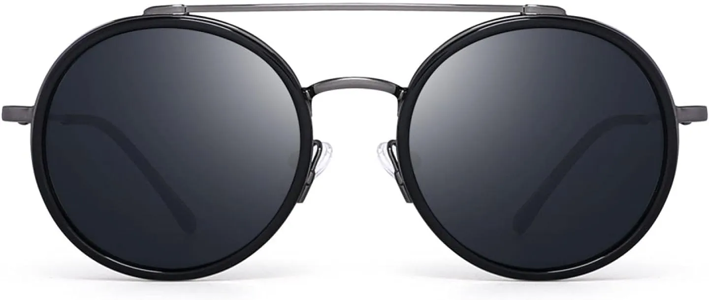 Men Women Steampunk Round Sunglasses Vintage Metal Frame Double Bridge Sunglasses