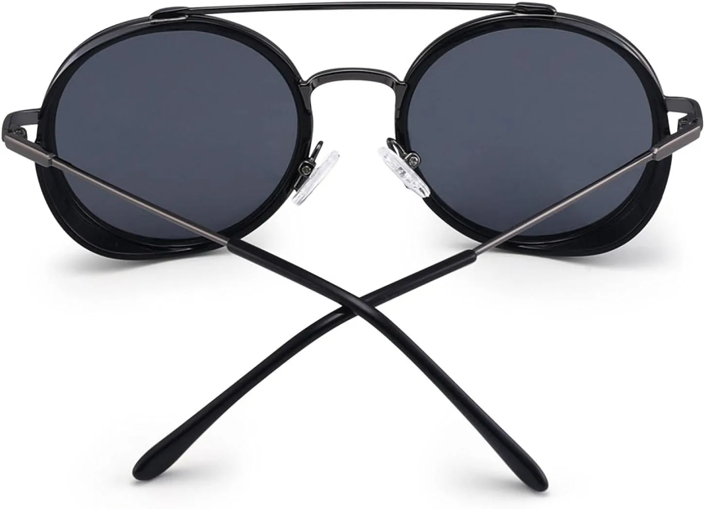 Men Women Steampunk Round Sunglasses Vintage Metal Frame Double Bridge Sunglasses