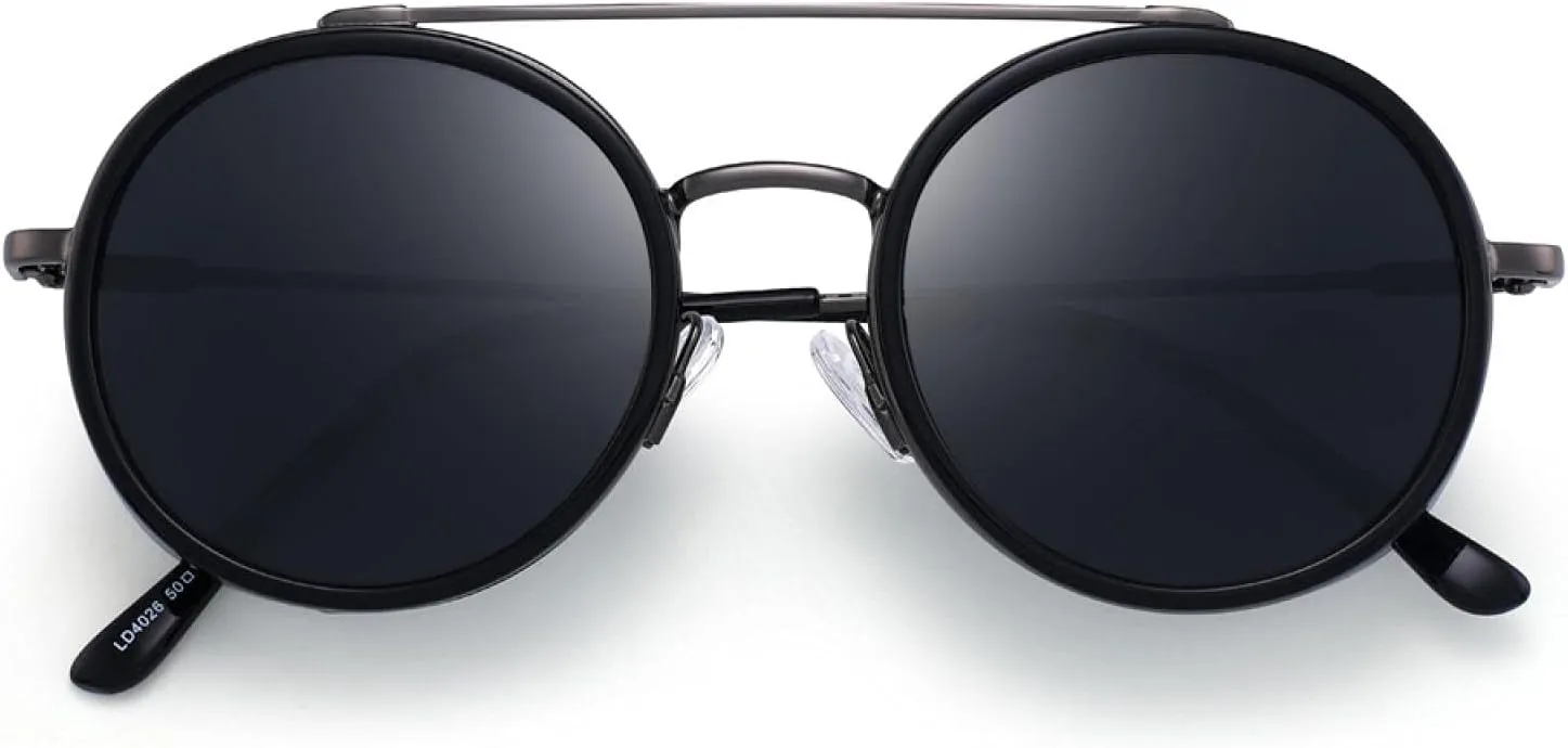Men Women Steampunk Round Sunglasses Vintage Metal Frame Double Bridge Sunglasses