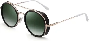 Men Women Steampunk Round Sunglasses Vintage Metal Frame Double Bridge Sunglasses