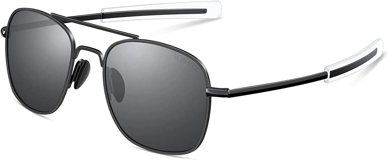 Mens Aviator Sunglasses 53mm TAC Polarized Lense Pilot Military Style Metal Frame with Bayonet Temples