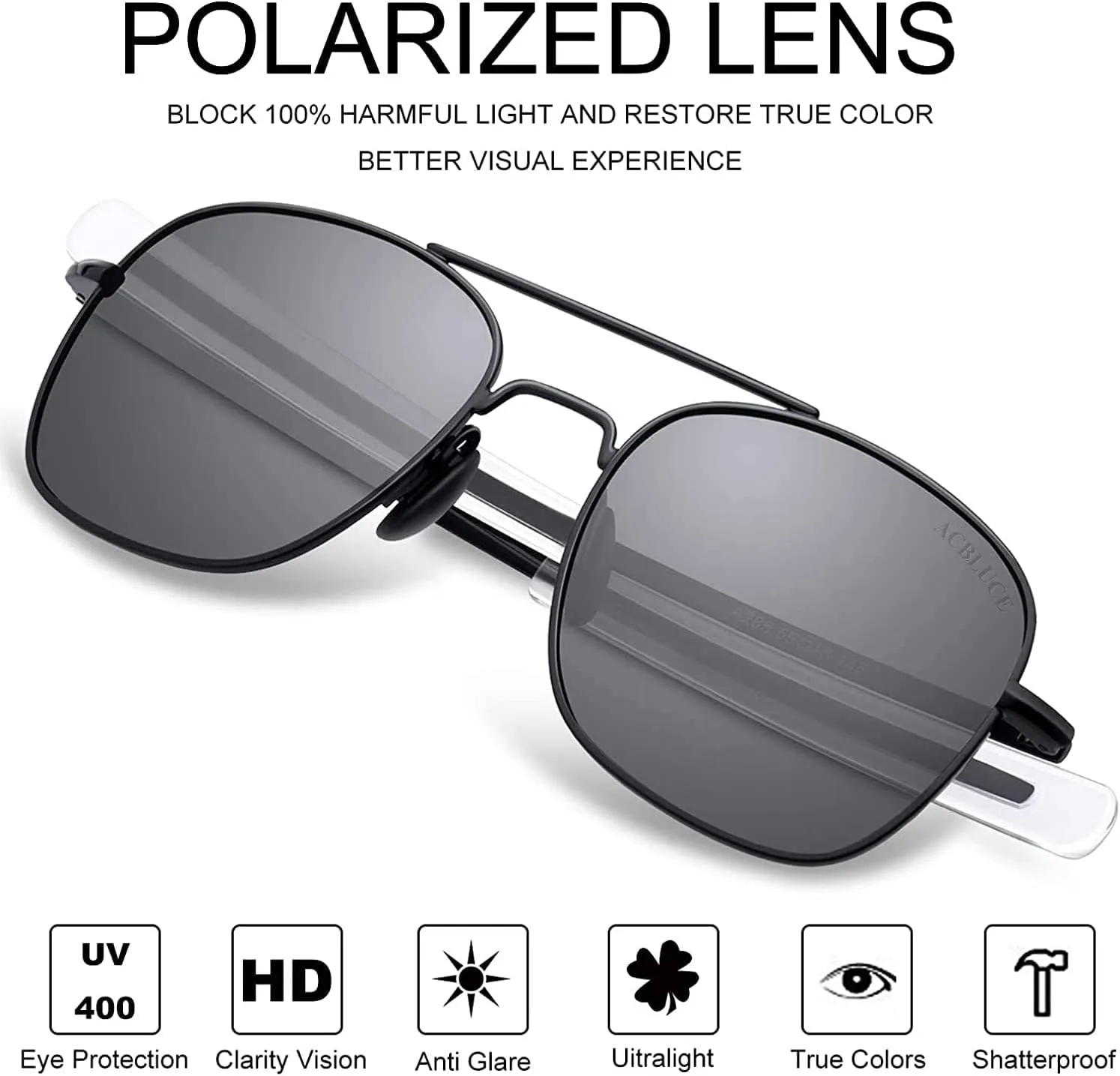 Mens Aviator Sunglasses 53mm TAC Polarized Lense Pilot Military Style Metal Frame with Bayonet Temples