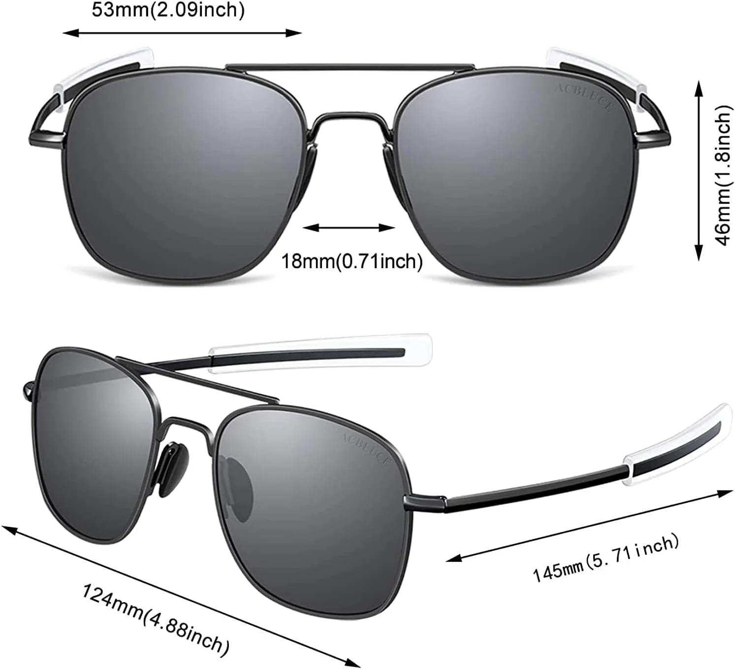 Mens Aviator Sunglasses 53mm TAC Polarized Lense Pilot Military Style Metal Frame with Bayonet Temples