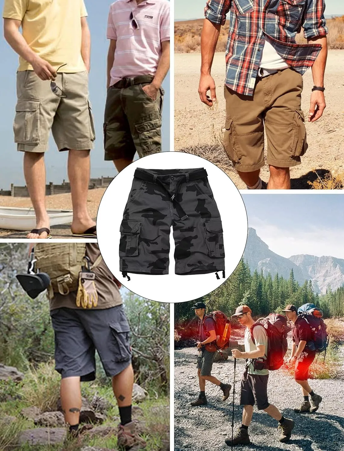Mens Cargo Shorts Relaxed Fit Camo Casual Shorts Multi-Pocket Work Shorts with Pockets 11" Inseam
