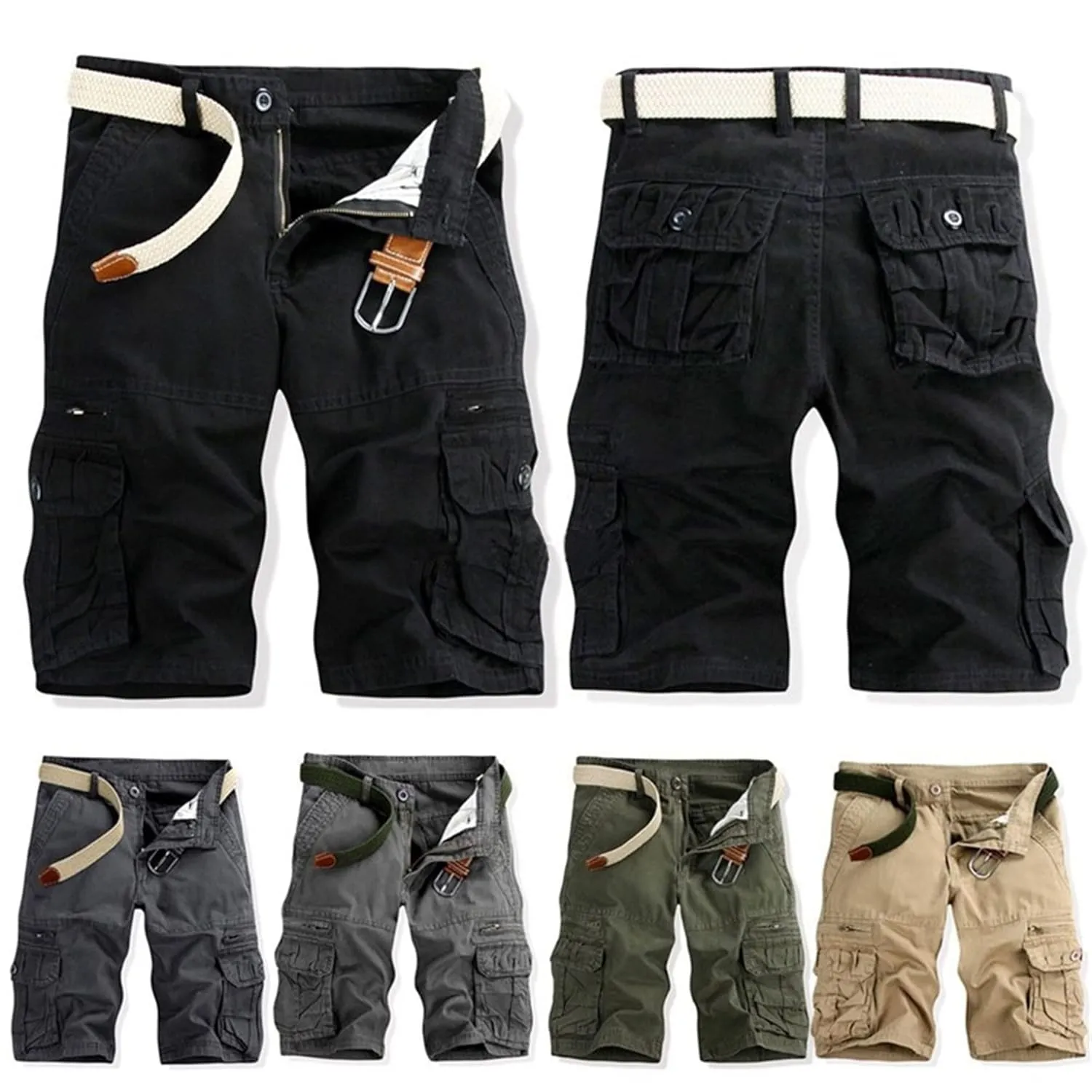 Men's Classic Twill Cargo Shorts Rugged Flex Relaxed Fit Canvas Cargo Short Multi Pocket Casual Outdoor Hiking Shorts (36,Black)