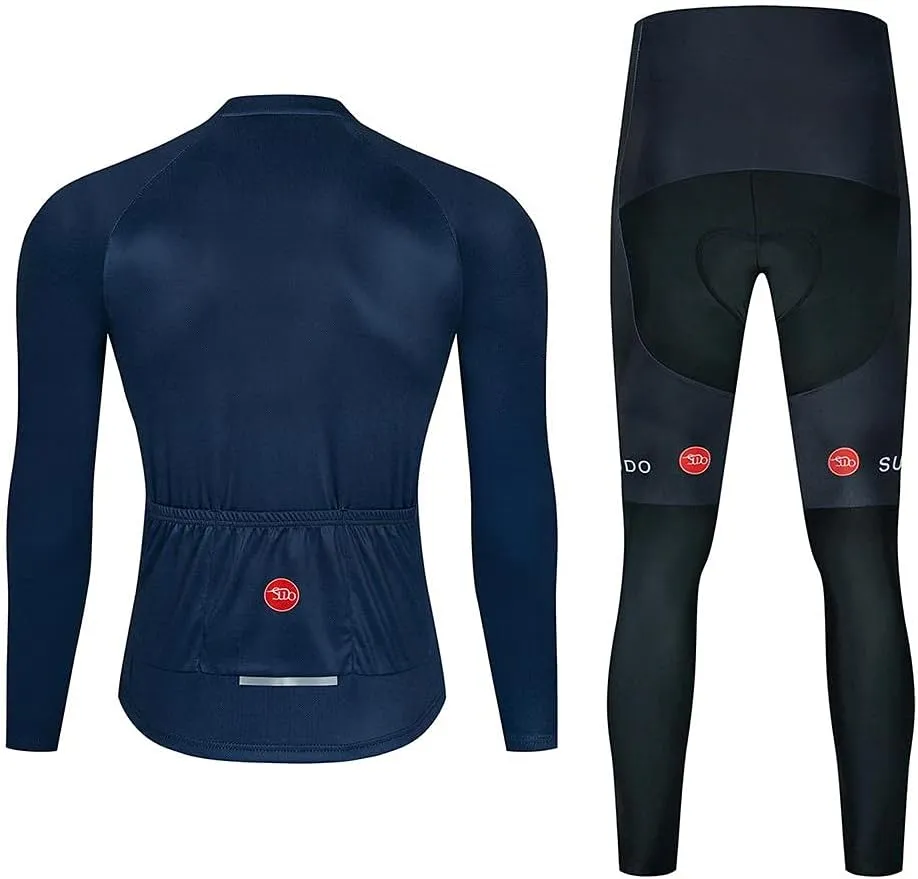 Men's Cycling Jersey Set Long Sleeve Cycling Clothing Road Bike Shirts Bicycle Jersey with 20D Gel Padded Long Pants
