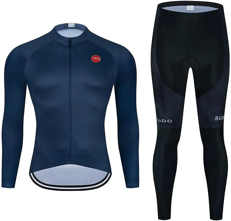 Men's Cycling Jersey Set Long Sleeve Cycling Clothing Road Bike Shirts Bicycle Jersey with 20D Gel Padded Long Pants