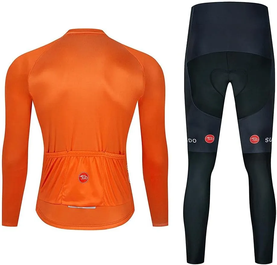 Men's Cycling Jersey Set Long Sleeve Cycling Clothing Road Bike Shirts Bicycle Jersey with 20D Gel Padded Long Pants