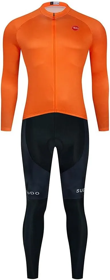 Men's Cycling Jersey Set Long Sleeve Cycling Clothing Road Bike Shirts Bicycle Jersey with 20D Gel Padded Long Pants