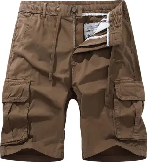 Mens Drawstring Shorts 5 Inch Inseam Casual Cargo Shorts Regular Fit Multi Pocket Cotton Shorts Outdoor Sport Shorts