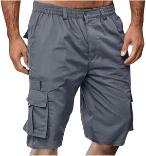 Men's Fashion Button Zipper Cropped Pants Casual Shorts High Elastic Waist Multi-Pocket Straight Leg Comfy Leggings