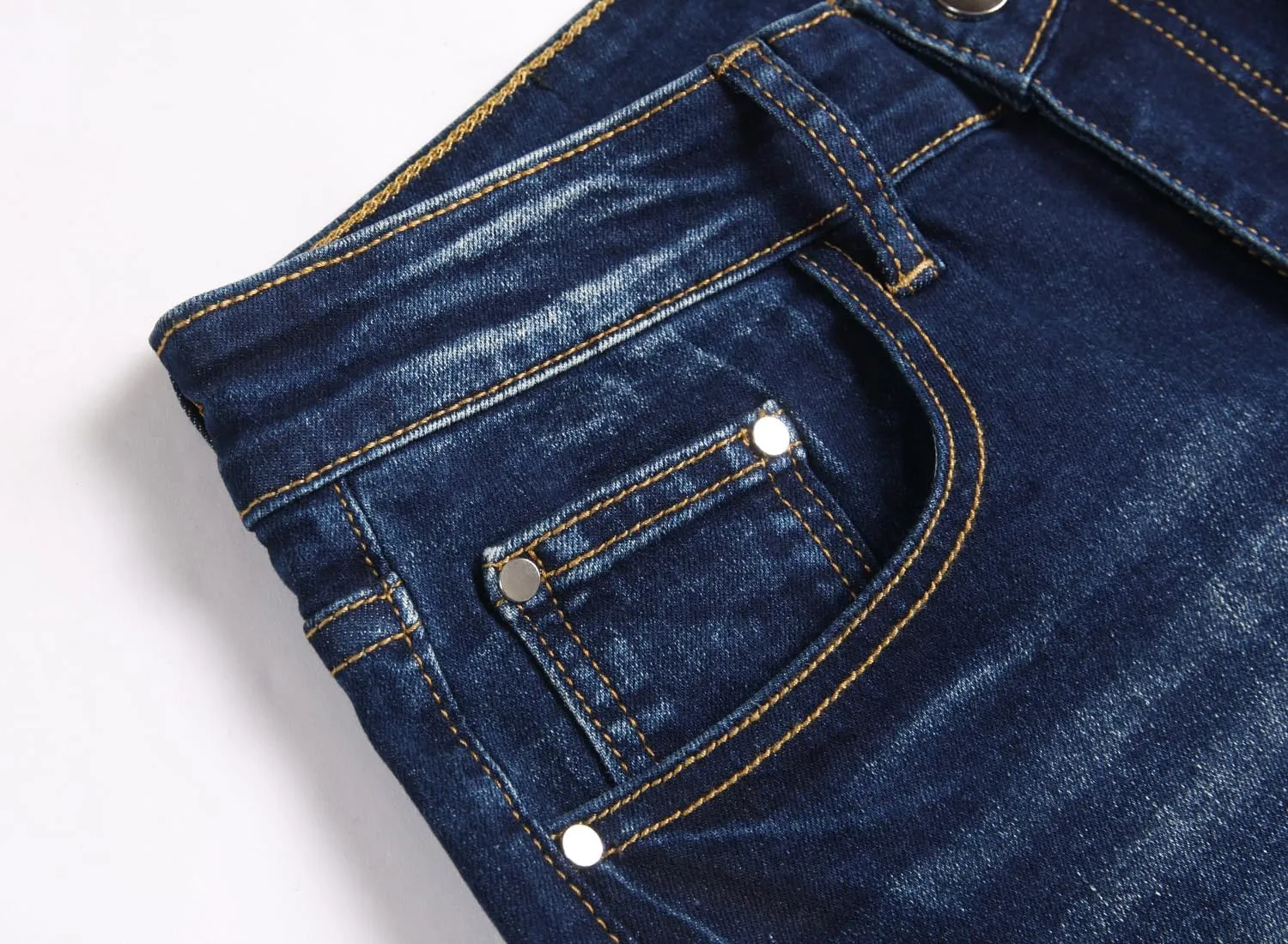Men's Ripped Patch Elastic Jeans Fashion Slim Fit Regular Denim Pants