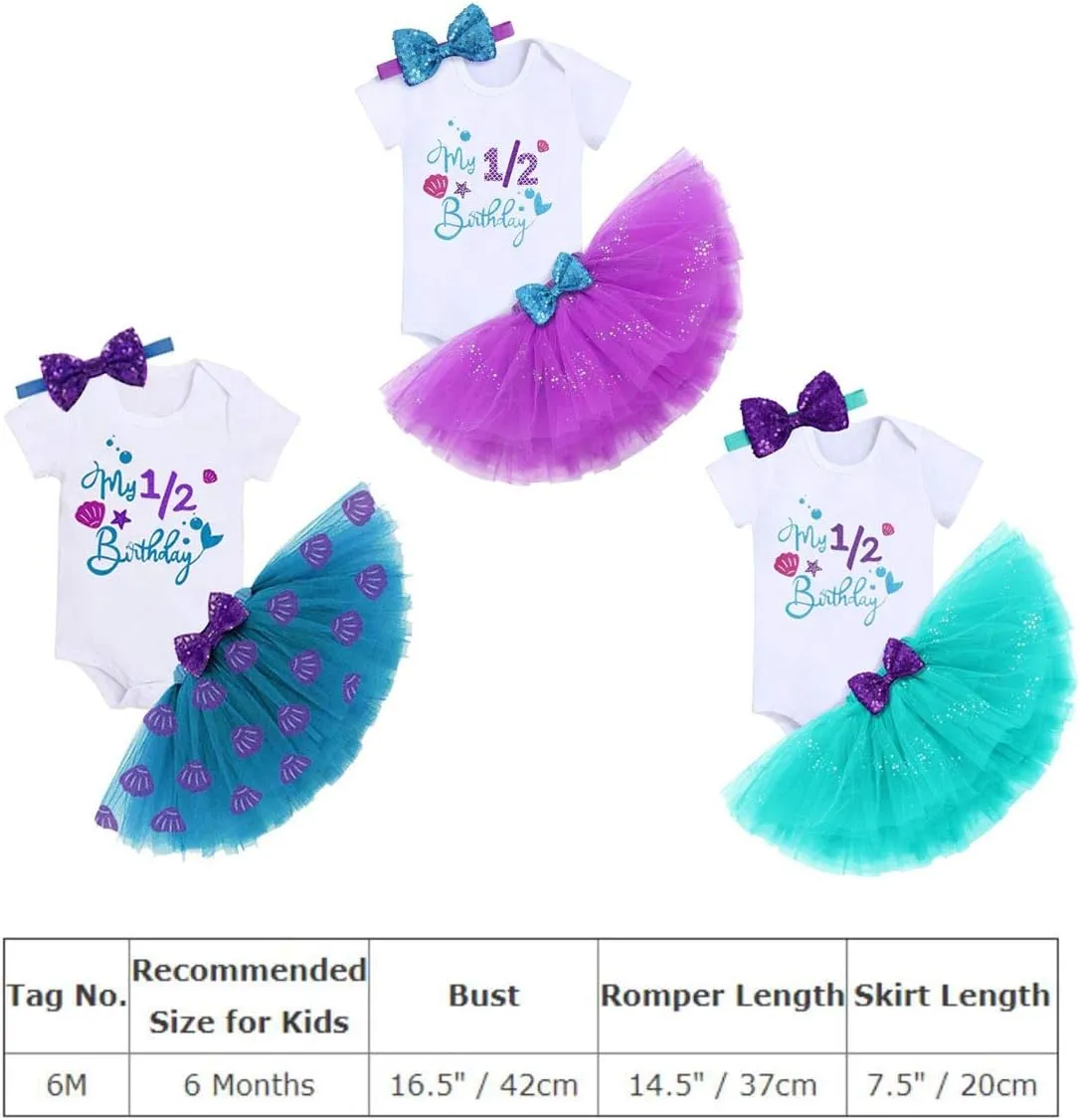 Mermaid 1st 2nd 3rd Birthday Outfit for Baby Girl Romper Tutu Skirt Shiny Headband Cake Smash Clothes Set Photo Props