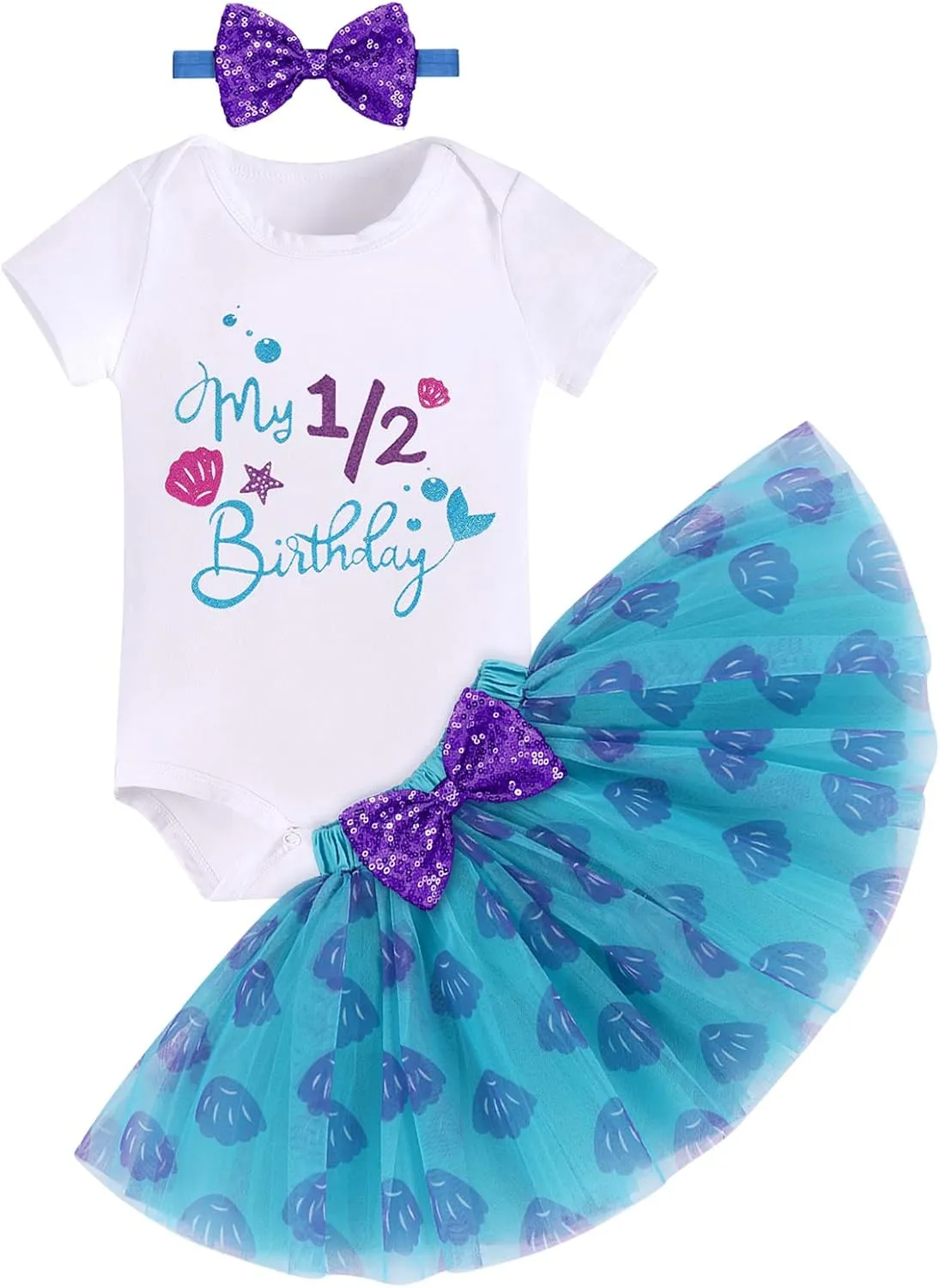 Mermaid 1st 2nd 3rd Birthday Outfit for Baby Girl Romper Tutu Skirt Shiny Headband Cake Smash Clothes Set Photo Props
