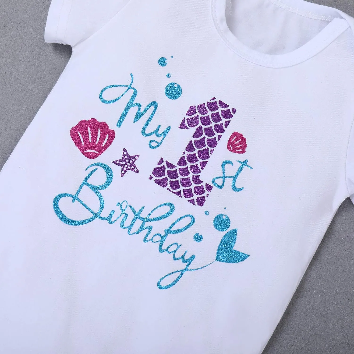 Mermaid 1st 2nd 3rd Birthday Outfit for Baby Girl Romper Tutu Skirt Shiny Headband Cake Smash Clothes Set Photo Props