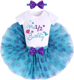 Mermaid 1st 2nd 3rd Birthday Outfit for Baby Girl Romper Tutu Skirt Shiny Headband Cake Smash Clothes Set Photo Props