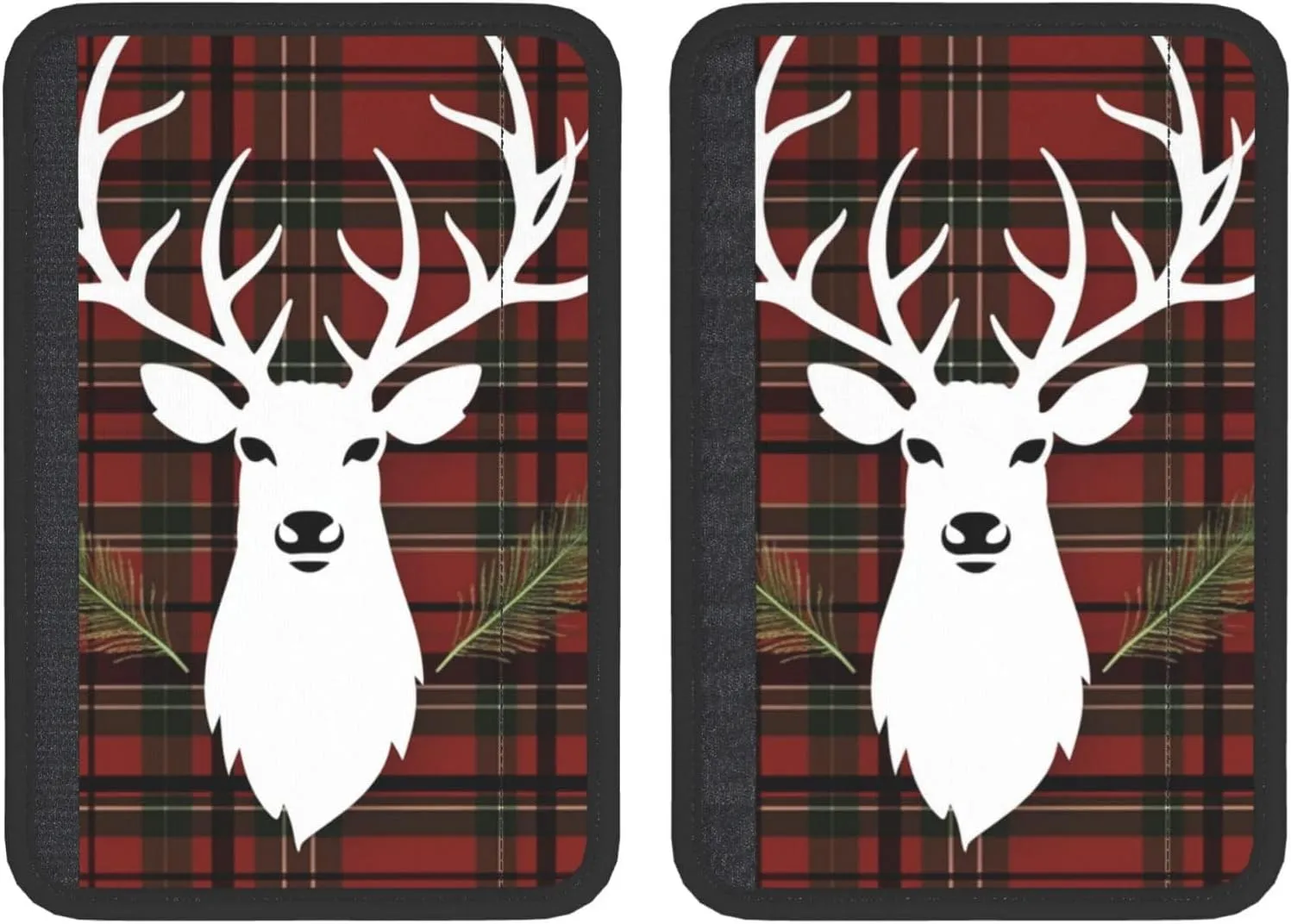 Merry Christmas Reindeer Tartan Xmas Car Seat Belt Pad 2 Pack Universal Fit Seatbelt Cover Soft and Comfortable Backpack Shoulder Pad Adjustable Neck Cushion Protector Harness Pad for Car Bag