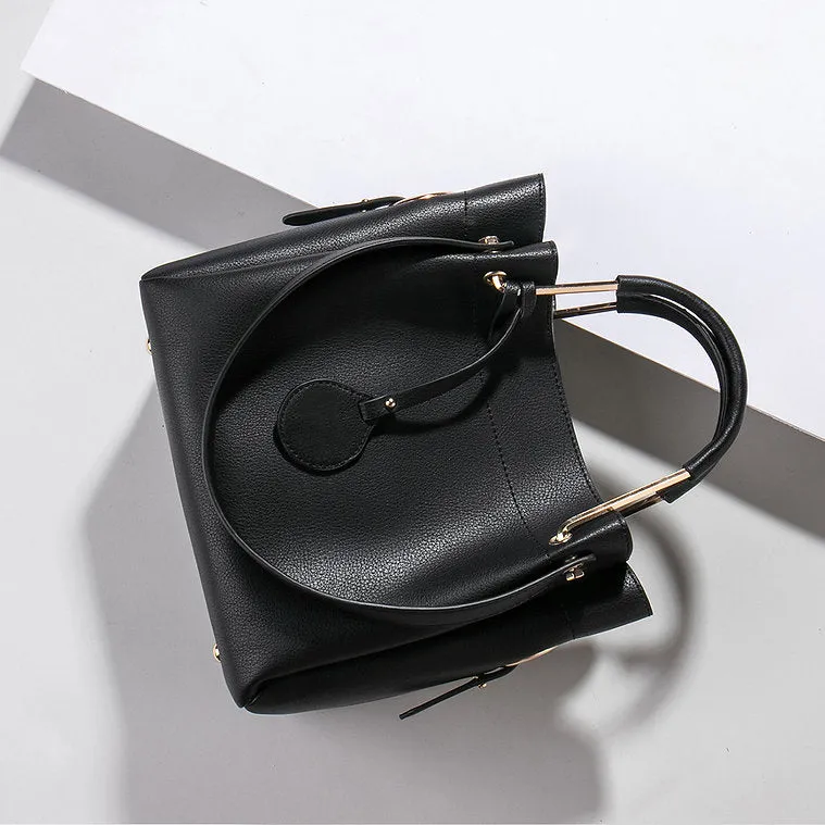 METAL HANDLE TOTE BAG-BLACK TB7010A