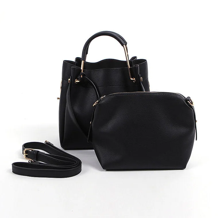 METAL HANDLE TOTE BAG-BLACK TB7010A