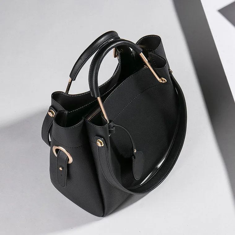 METAL HANDLE TOTE BAG-BLACK TB7010A